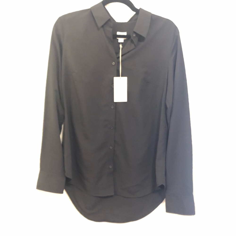NWT Black silk-like button down blouse